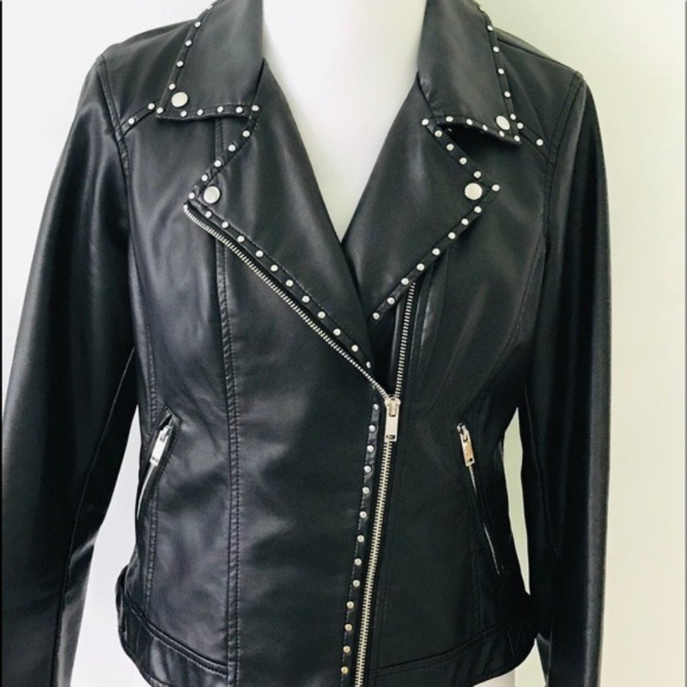 Black Faux Leather motorcycle Jacket by Bar III